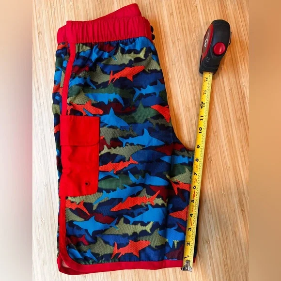 Lands' End Boys XL 14-16 Red Blue Sharks Lined Swim Short Trunks Summer NWOT - Picture 6 of 6